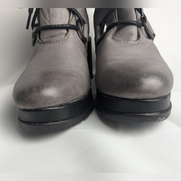 SOREL MARGO Leather Heel Booties Color Gray Size 10.5 With Laces - Picture 7 of 15